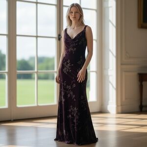 Vintage JEFFREY & DARA by TOM BARRA  Burgundy  Velvet Sleeveless Evening Gown